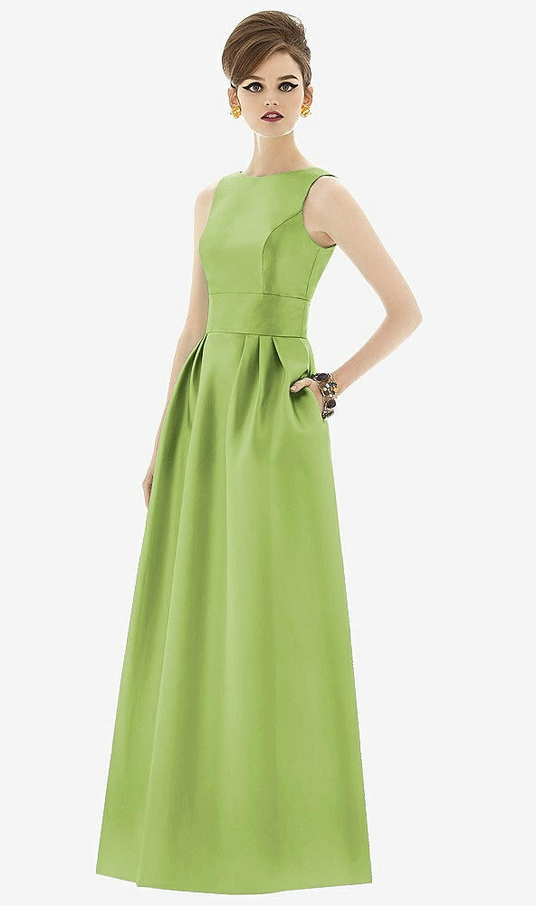 Front View - Mojito Alfred Sung Open Back Satin Twill Gown D661
