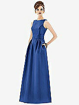 Front View Thumbnail - Classic Blue Alfred Sung Open Back Satin Twill Gown D661