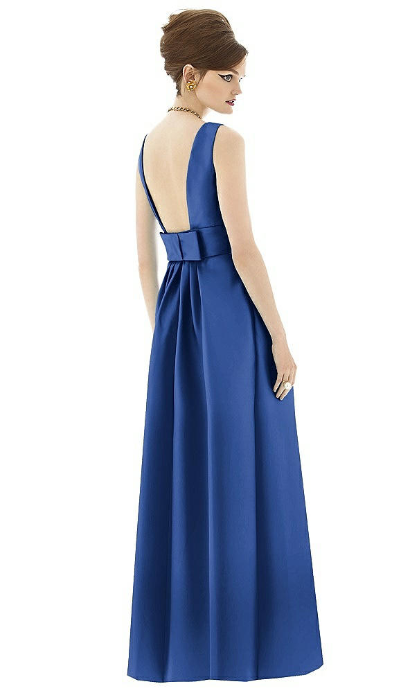 Back View - Classic Blue Alfred Sung Open Back Satin Twill Gown D661