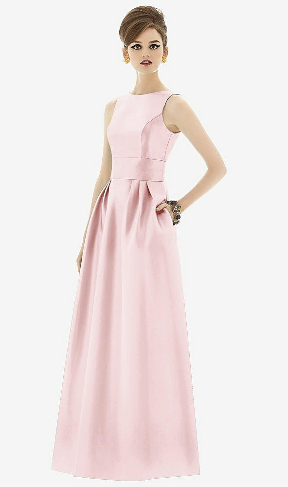 Front View - Ballet Pink Alfred Sung Open Back Satin Twill Gown D661