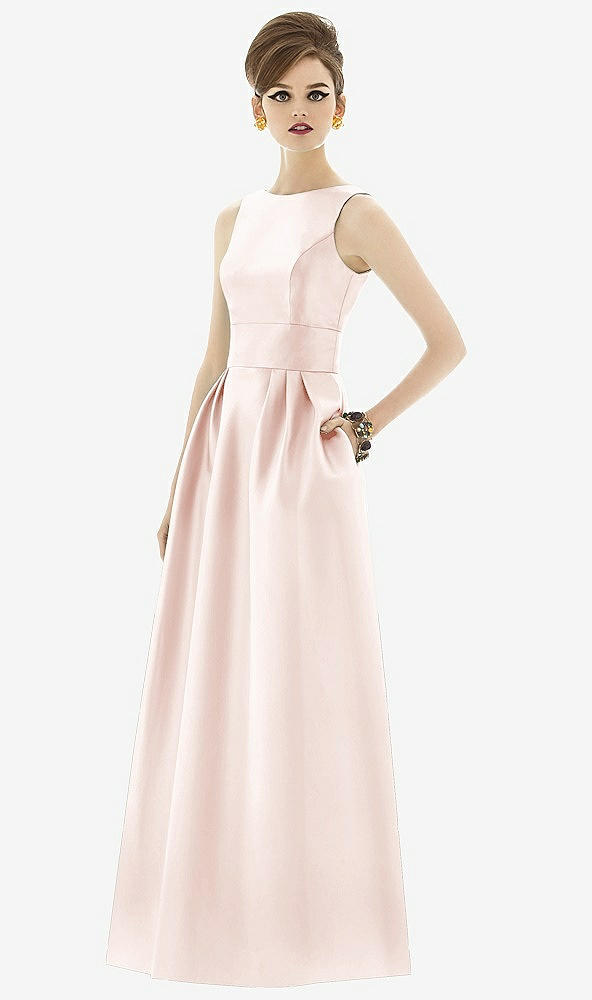 Front View - Blush Alfred Sung Open Back Satin Twill Gown D661