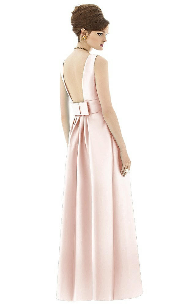 Back View - Blush Alfred Sung Open Back Satin Twill Gown D661