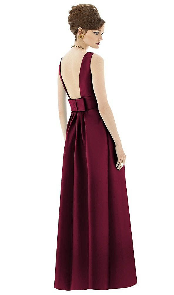 Back View - Cabernet Alfred Sung Open Back Satin Twill Gown D661