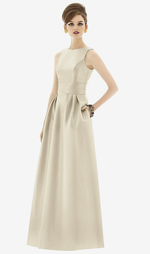 Front View - Champagne Alfred Sung Open Back Satin Twill Gown D661