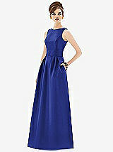 Front View Thumbnail - Cobalt Blue Alfred Sung Open Back Satin Twill Gown D661