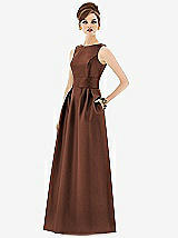 Front View Thumbnail - Cognac Alfred Sung Open Back Satin Twill Gown D661