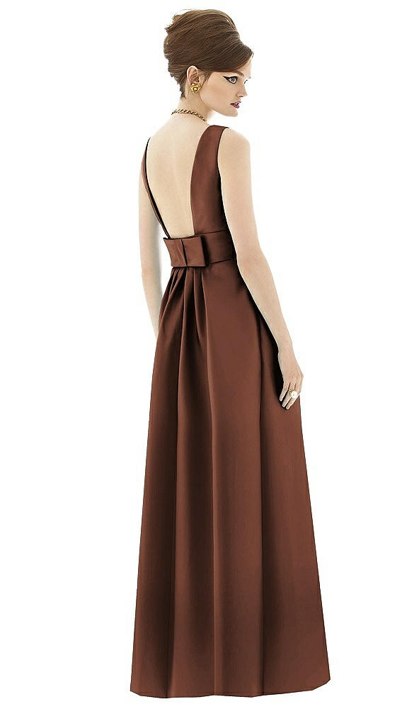 Back View - Cognac Alfred Sung Open Back Satin Twill Gown D661