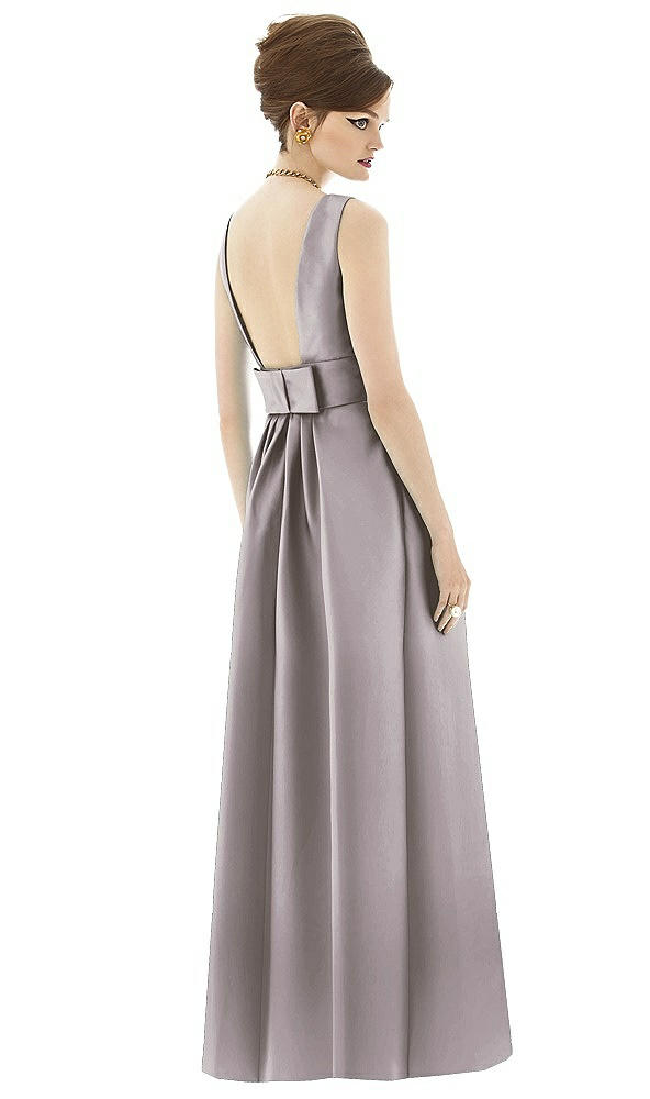 Back View - Cashmere Gray Alfred Sung Open Back Satin Twill Gown D661