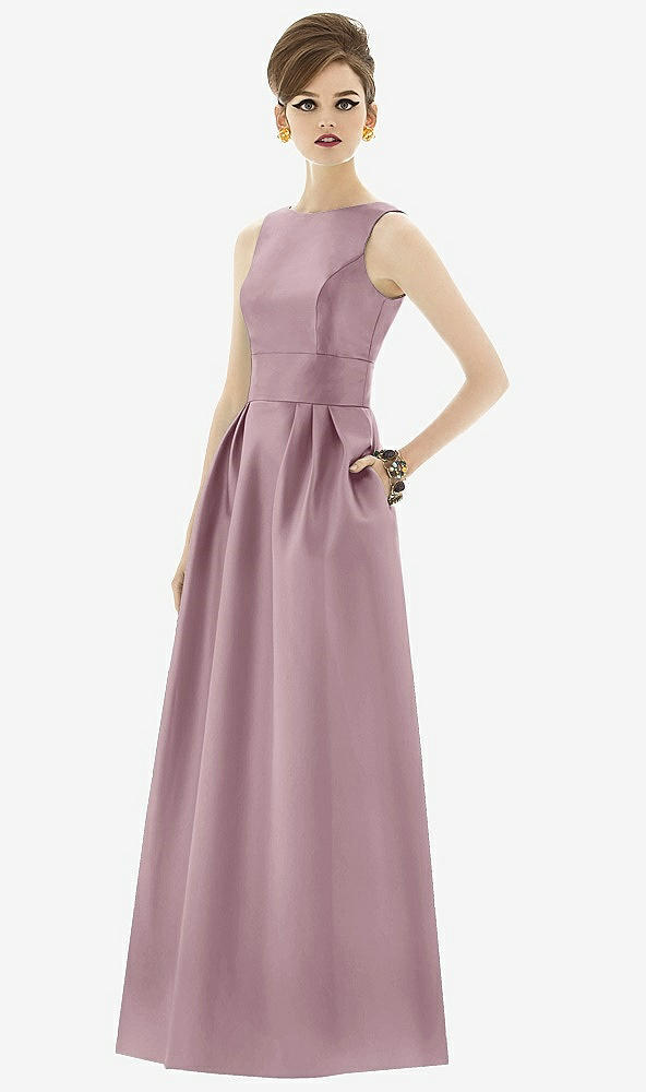 Front View - Dusty Rose Alfred Sung Open Back Satin Twill Gown D661