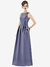 Front View Thumbnail - French Blue Alfred Sung Open Back Satin Twill Gown D661