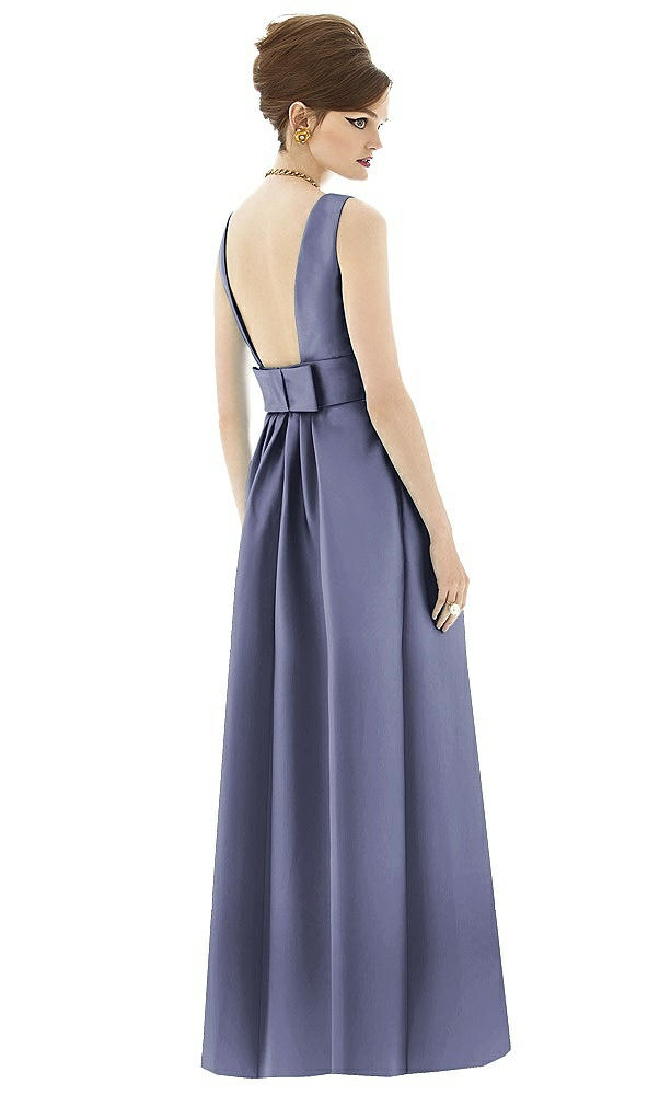 Back View - French Blue Alfred Sung Open Back Satin Twill Gown D661