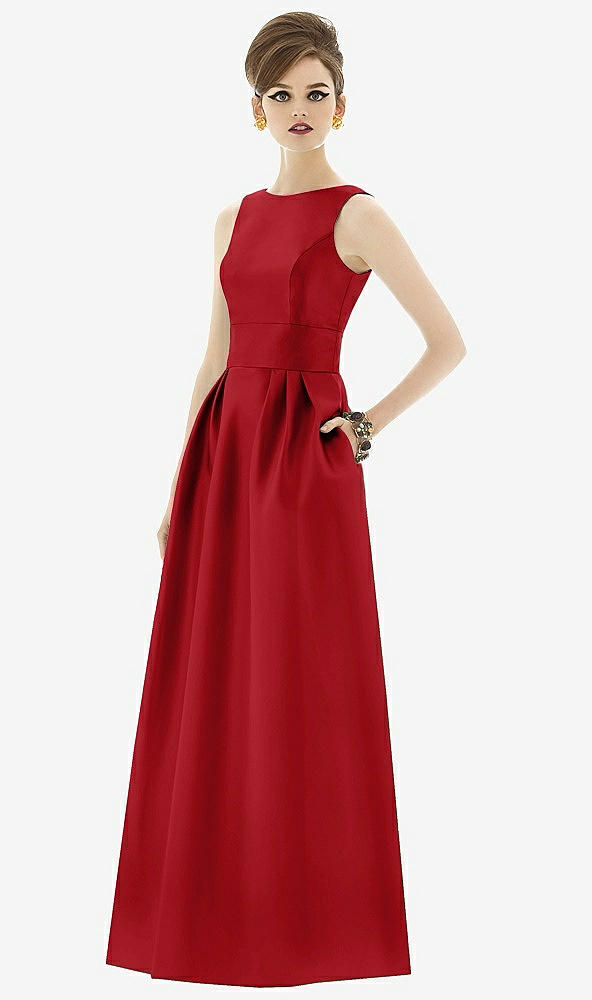 Front View - Garnet Alfred Sung Open Back Satin Twill Gown D661