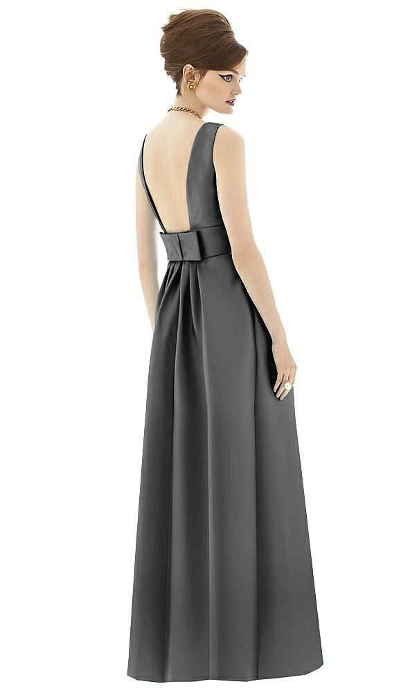Back View - Gunmetal Alfred Sung Open Back Satin Twill Gown D661