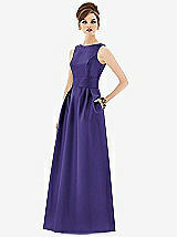 Front View Thumbnail - Grape Alfred Sung Open Back Satin Twill Gown D661