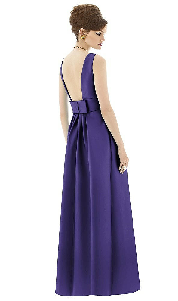 Back View - Grape Alfred Sung Open Back Satin Twill Gown D661