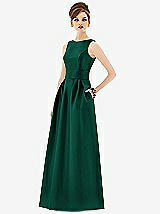 Front View Thumbnail - Hunter Green Alfred Sung Open Back Satin Twill Gown D661