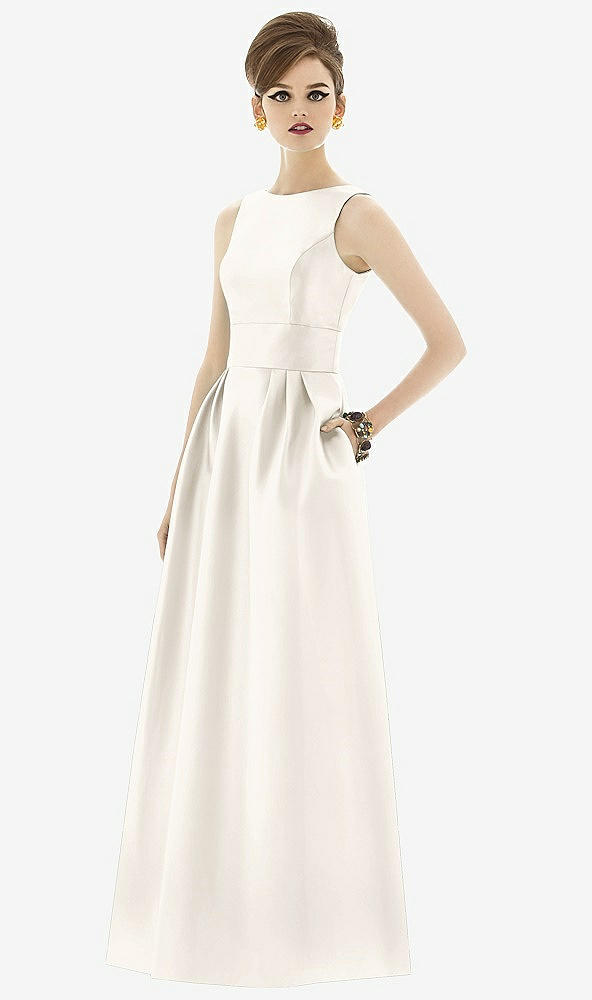 Front View - Ivory Alfred Sung Open Back Satin Twill Gown D661