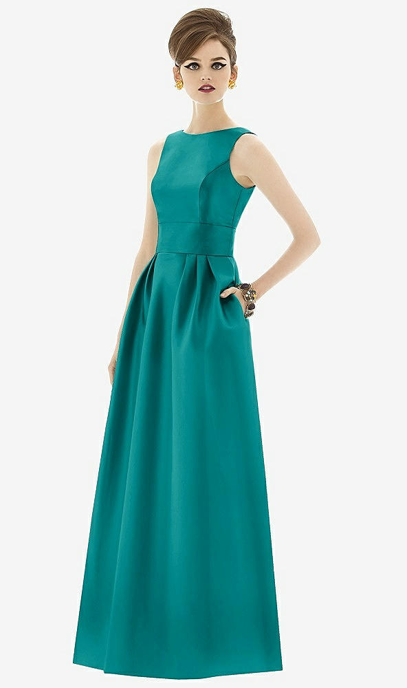 Front View - Jade Alfred Sung Open Back Satin Twill Gown D661