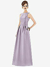 Front View Thumbnail - Lilac Haze Alfred Sung Open Back Satin Twill Gown D661