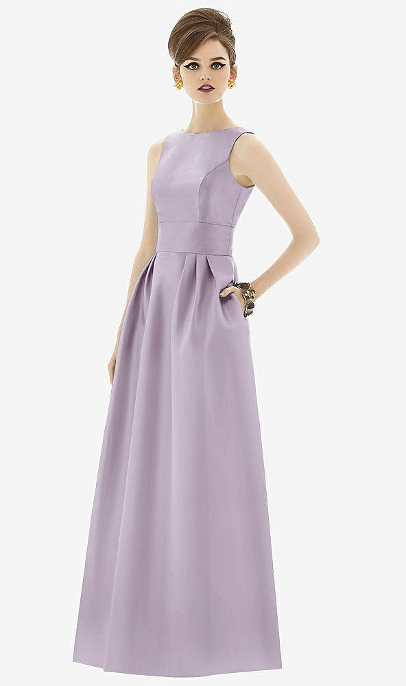Front View - Lilac Haze Alfred Sung Open Back Satin Twill Gown D661