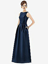 Front View Thumbnail - Midnight Navy Alfred Sung Open Back Satin Twill Gown D661