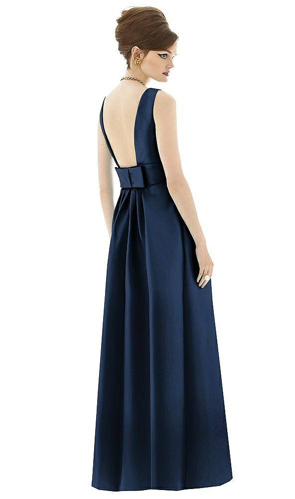 Back View - Midnight Navy Alfred Sung Open Back Satin Twill Gown D661