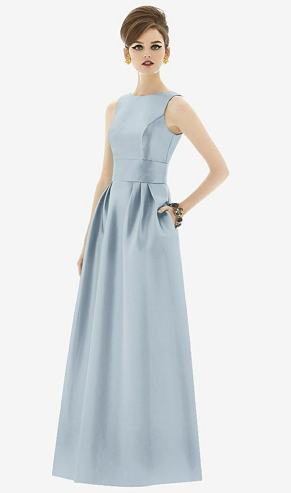 Front View - Mist Alfred Sung Open Back Satin Twill Gown D661