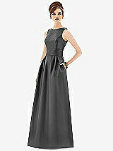 Front View Thumbnail - Pewter Alfred Sung Open Back Satin Twill Gown D661