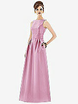 Front View Thumbnail - Powder Pink Alfred Sung Open Back Satin Twill Gown D661