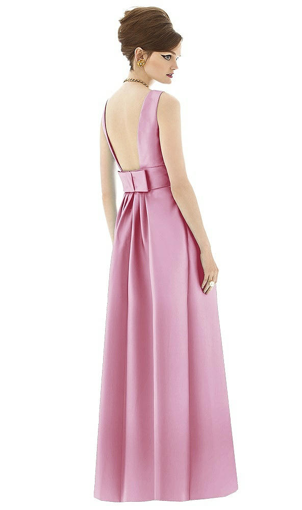 Back View - Powder Pink Alfred Sung Open Back Satin Twill Gown D661