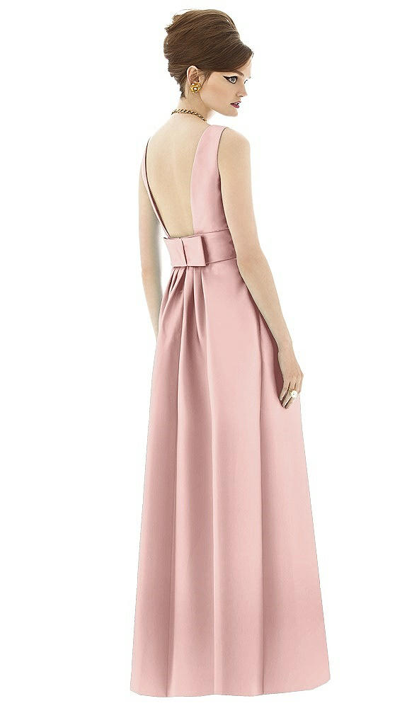 Back View - Rose - PANTONE Rose Quartz Alfred Sung Open Back Satin Twill Gown D661