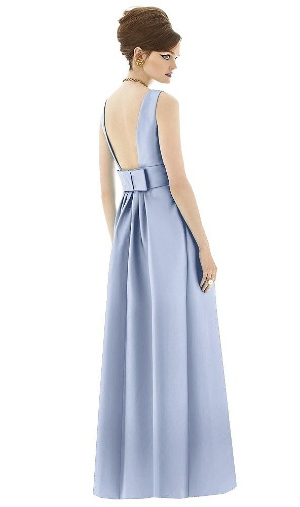 Back View - Sky Blue Alfred Sung Open Back Satin Twill Gown D661