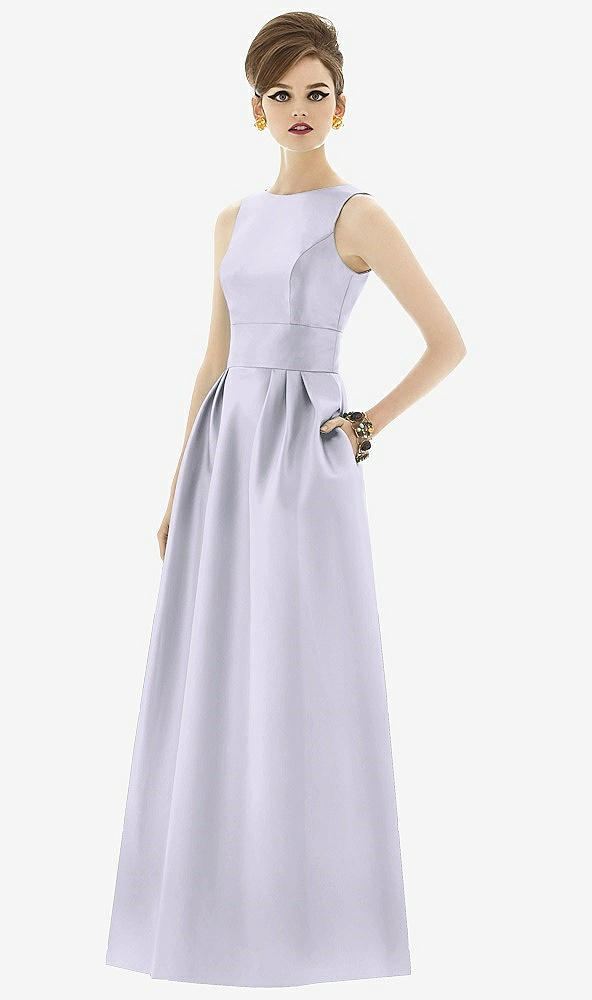 Front View - Silver Dove Alfred Sung Open Back Satin Twill Gown D661