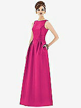 Front View Thumbnail - Think Pink Alfred Sung Open Back Satin Twill Gown D661