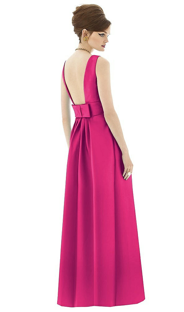 Back View - Think Pink Alfred Sung Open Back Satin Twill Gown D661
