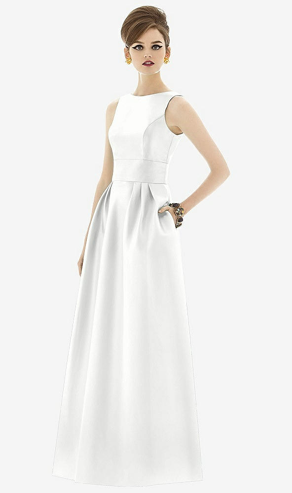 Front View - White Alfred Sung Open Back Satin Twill Gown D661