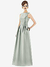 Front View Thumbnail - Willow Green Alfred Sung Open Back Satin Twill Gown D661