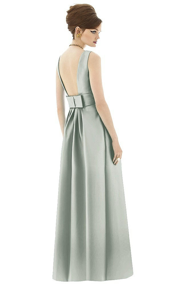 Back View - Willow Green Alfred Sung Open Back Satin Twill Gown D661