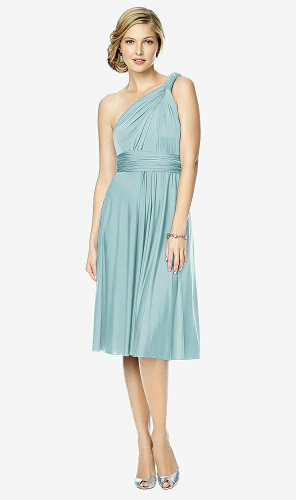 Front View - Canal Blue Twist Wrap Convertible Cocktail Dress