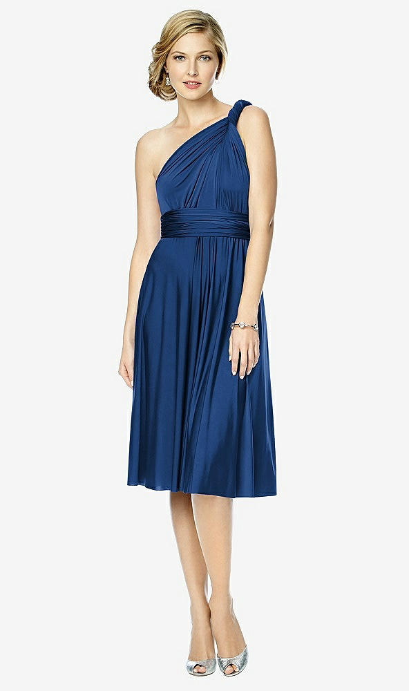 Front View - Estate Blue Twist Wrap Convertible Cocktail Dress