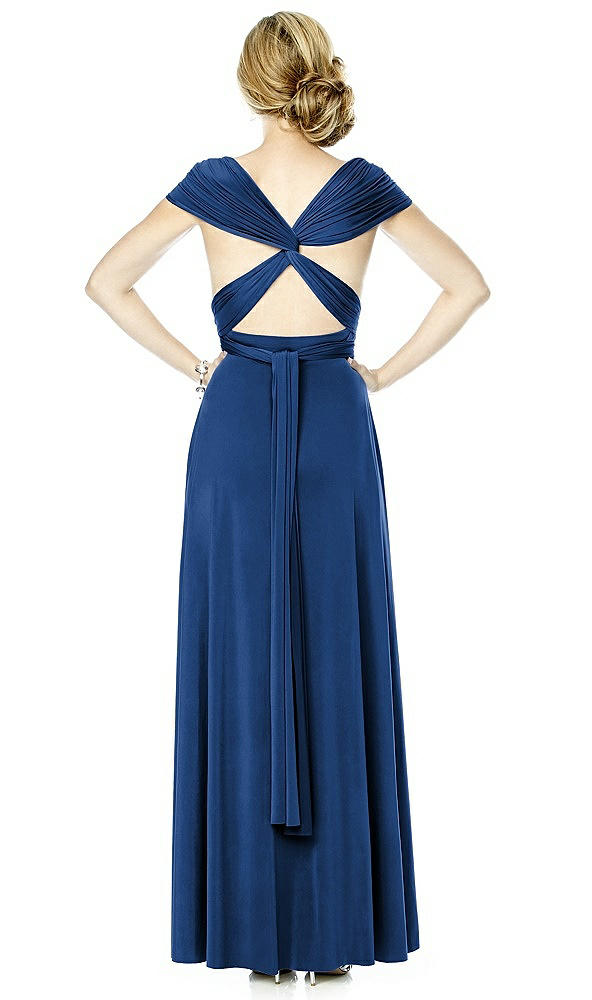 Back View - Estate Blue Twist Wrap Convertible Maxi Dress
