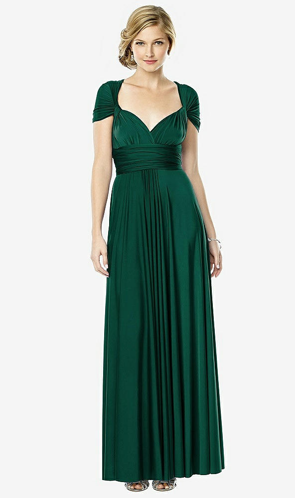 Front View - Hunter Green Twist Wrap Convertible Maxi Dress