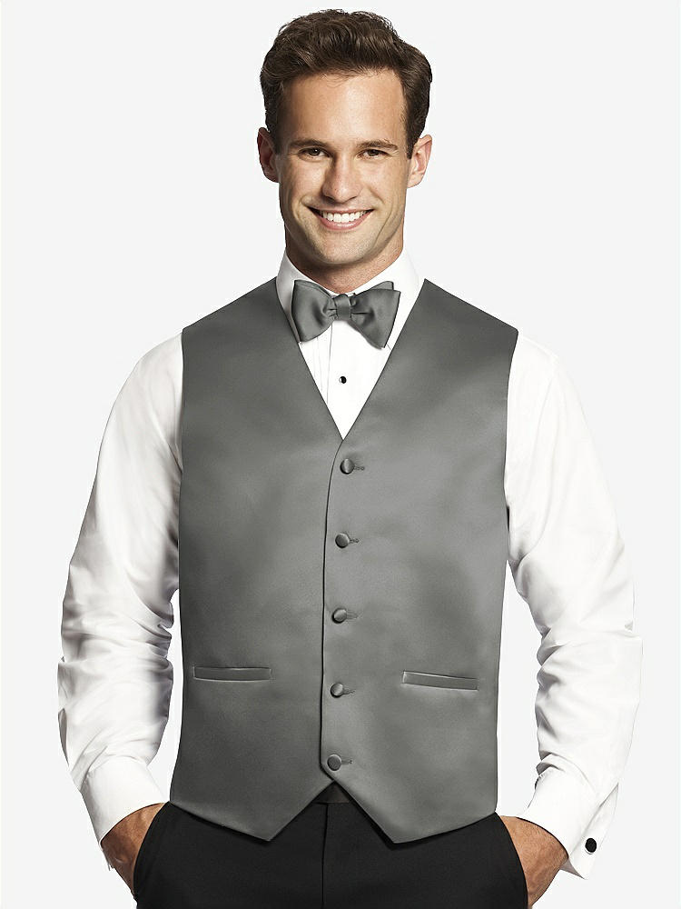Front View - Charcoal Gray Matte Satin Tuxedo Vests by After Six