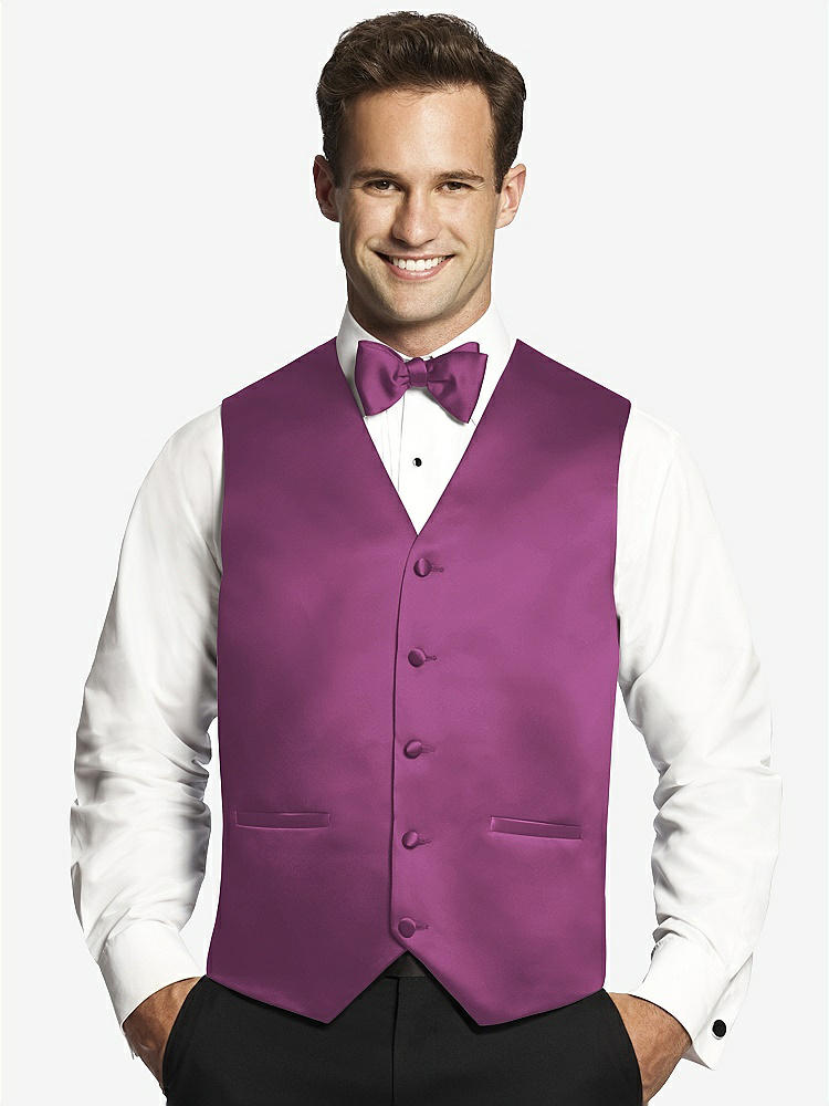 Front View - Radiant Orchid Matte Satin Tuxedo Vests by After Six