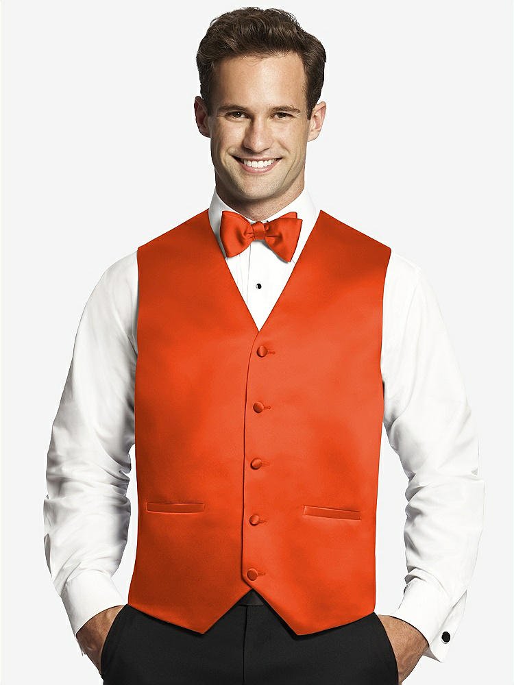 Front View - Tangerine Tango Matte Satin Tuxedo Vests by After Six