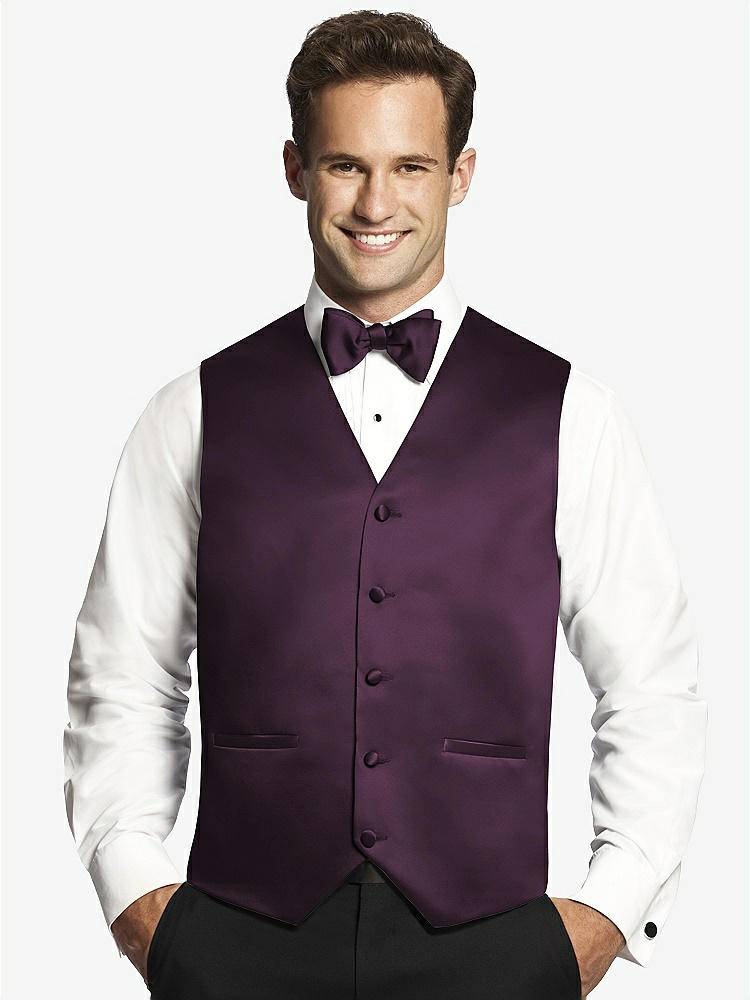Front View - Aubergine Matte Satin Tuxedo Vests by After Six