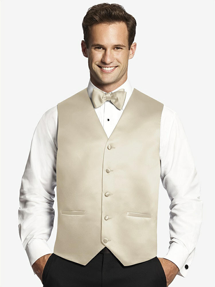 Front View - Champagne Matte Satin Tuxedo Vests by After Six