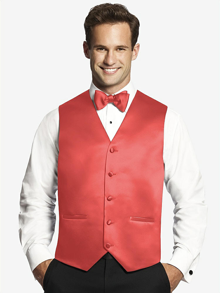 Front View - Perfect Coral Matte Satin Tuxedo Vests by After Six