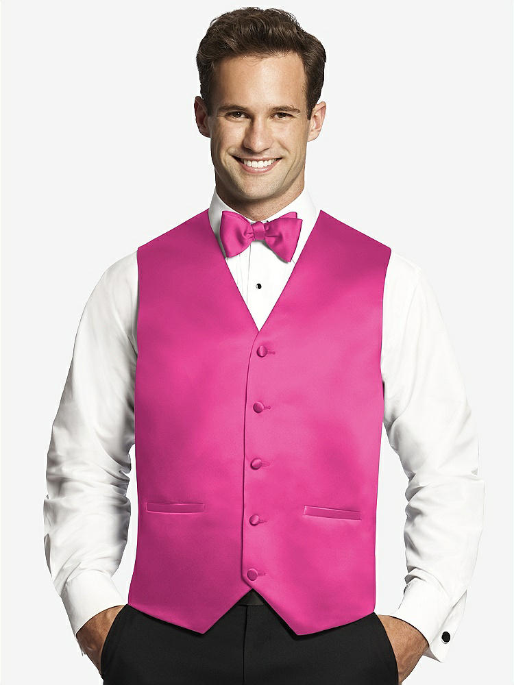Front View - Fuchsia Matte Satin Tuxedo Vests by After Six