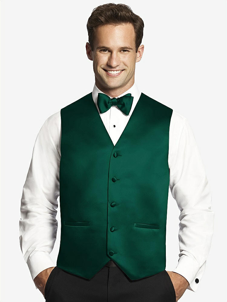 Front View - Hunter Green Matte Satin Tuxedo Vests by After Six